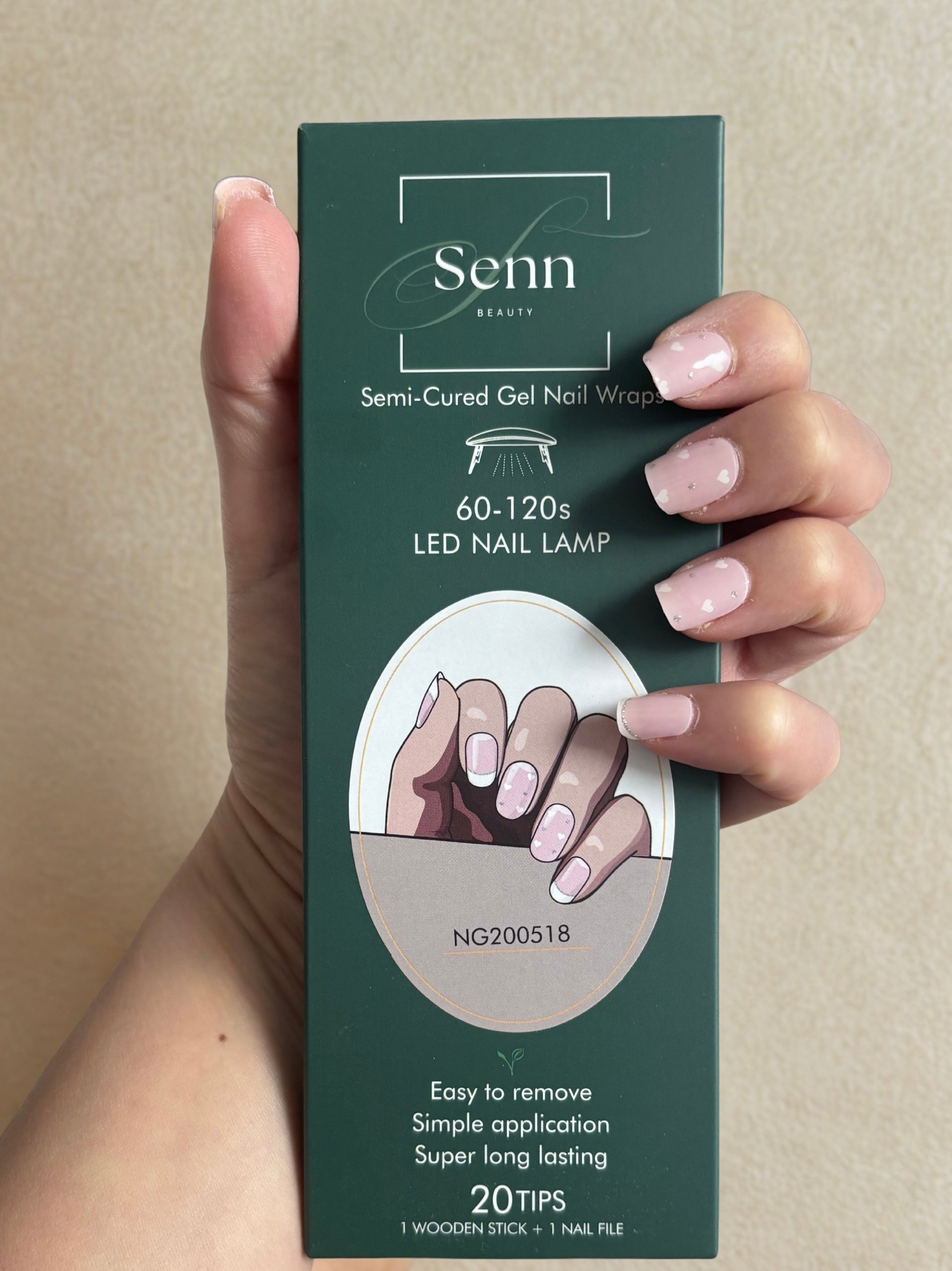 Semi-Cured Gel Nail Wraps - French Tip Hearts