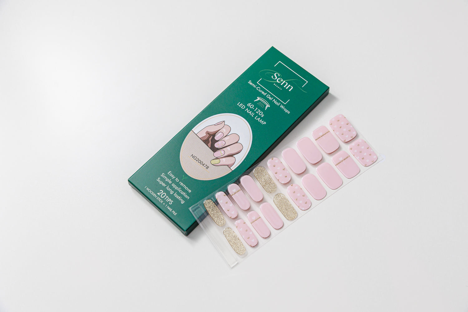 Semi-Cured Gel Nail Wraps - Gold Shimmer Hearts